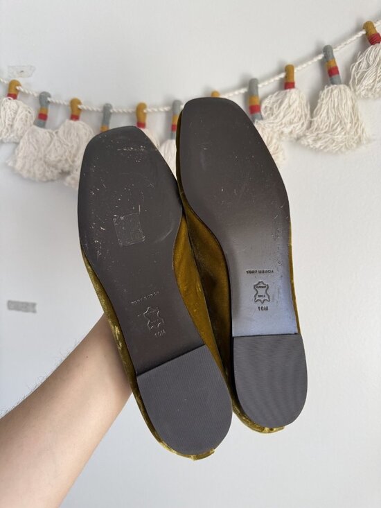 Tory Burch Eleanor Pave Crystals Ballet Flats Olive Green Velvet Square Toe 10 - Picture 7 of 10